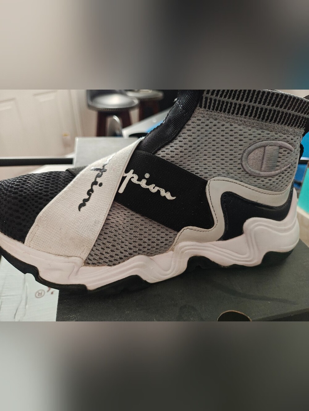 Champion Men’s Grey, Black and White Slip-On Sock Sneakers